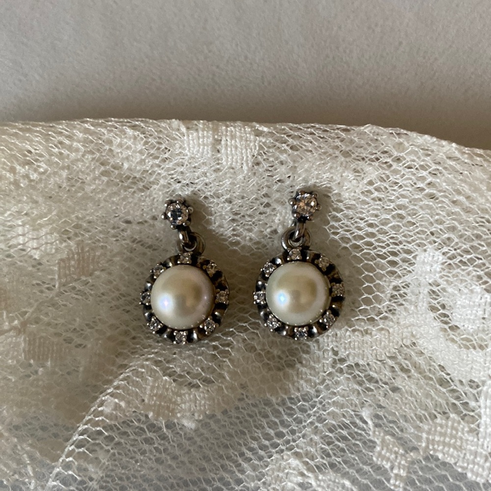 Pandora Pearl Dangle Earrings.